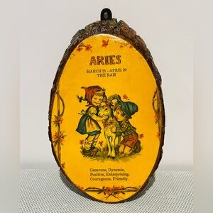 Aries Vintage Astrology Art 1970s Wood Wall Plaque